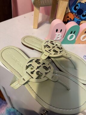 Tory Burch Patent Pale Mint Logo Thong Sandals